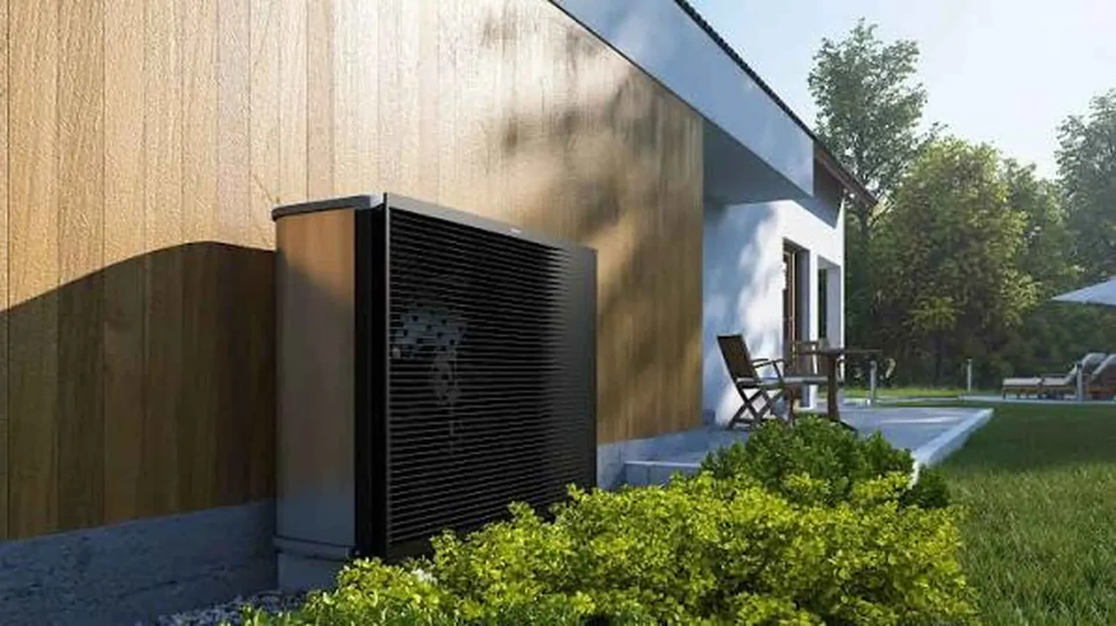 Air source heat pump installed at a modern new-build home