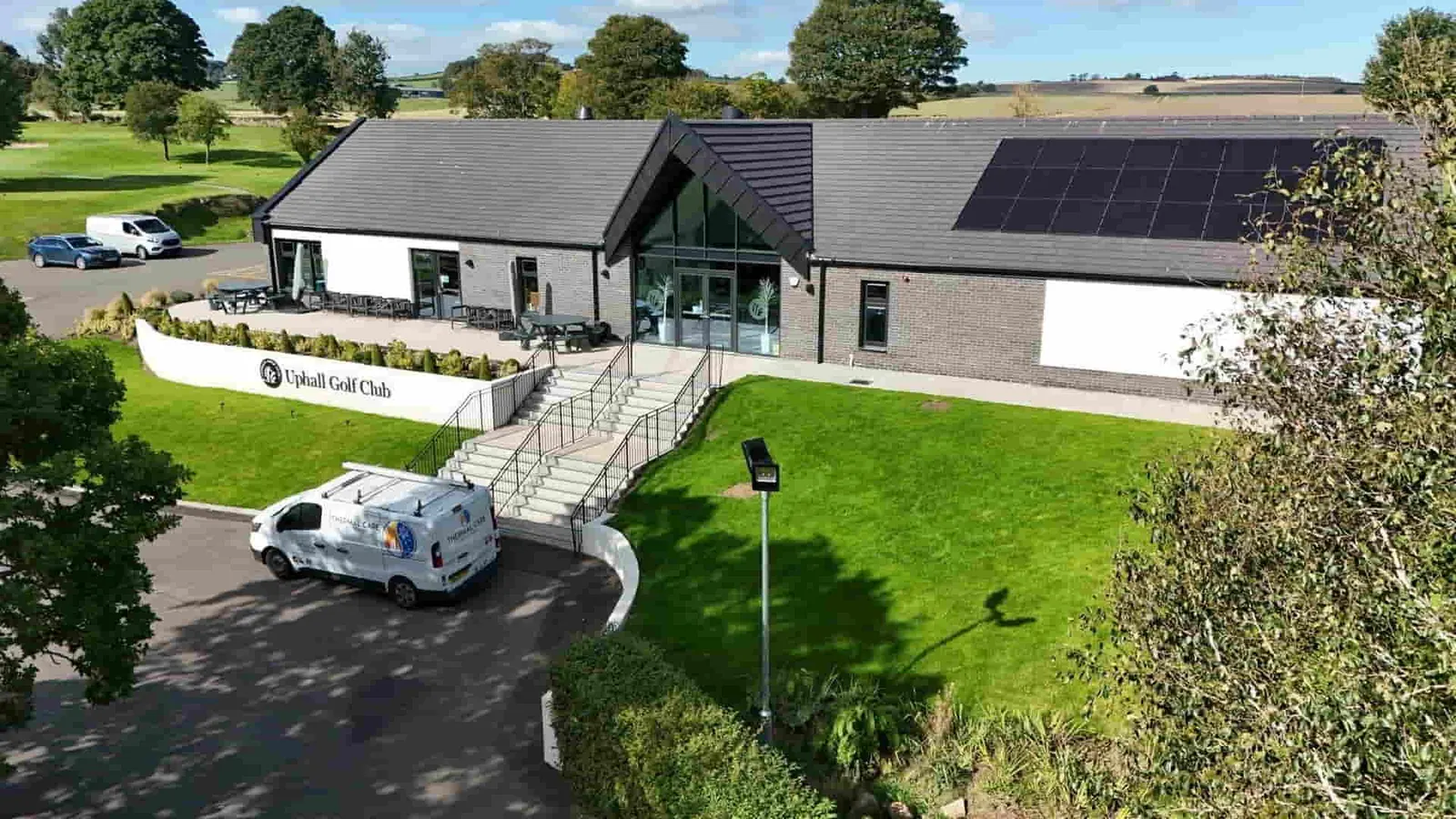 Thermal Care van at Uphall Golf Club's solar-panelled clubhouse