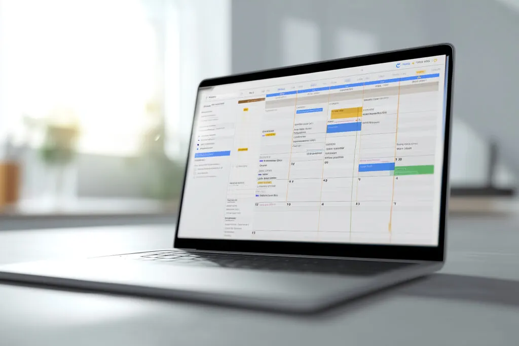 Open laptop showing calendar application. 
