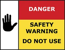 Danger safety warning sign for gas emergencies - do not use appliance until checked by Gas Safe registered engineer