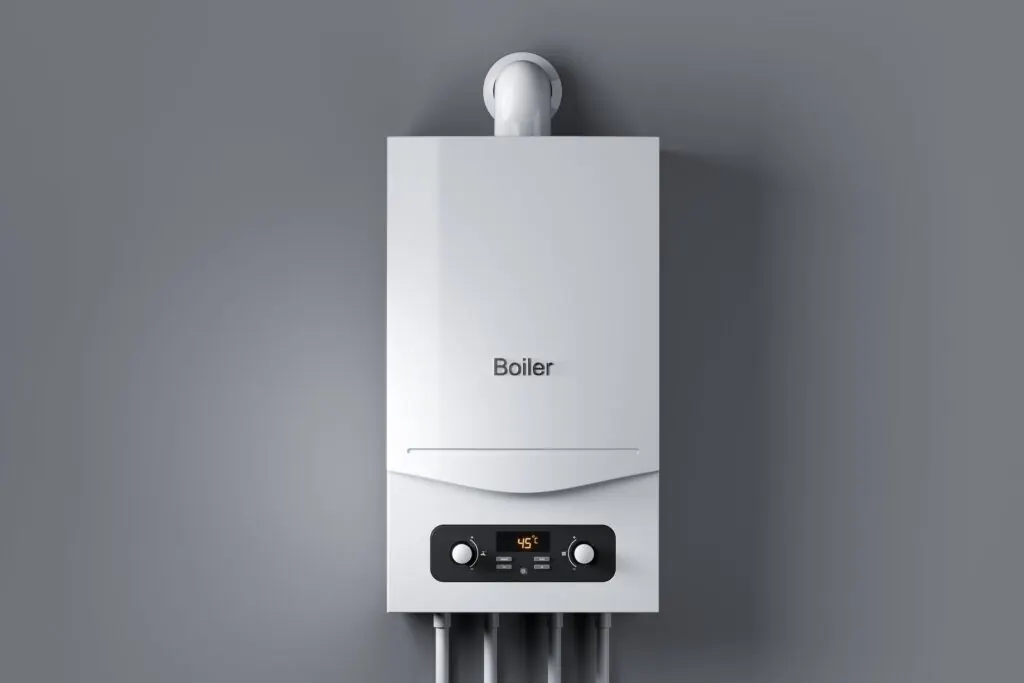 Modern white combi boiler with digital display - when to call for emergency boiler repair in Scotland