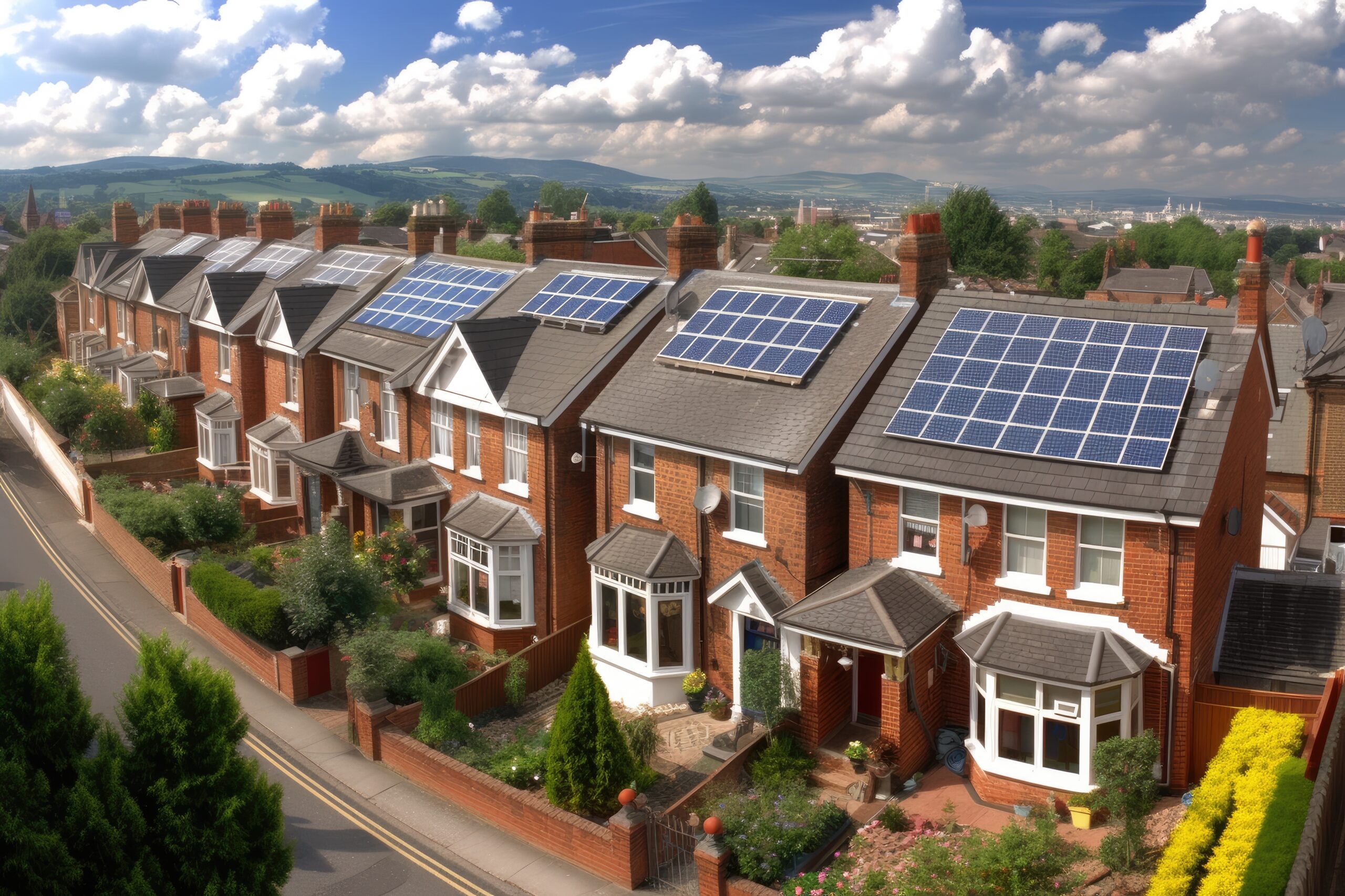 Solar panels on road on street.