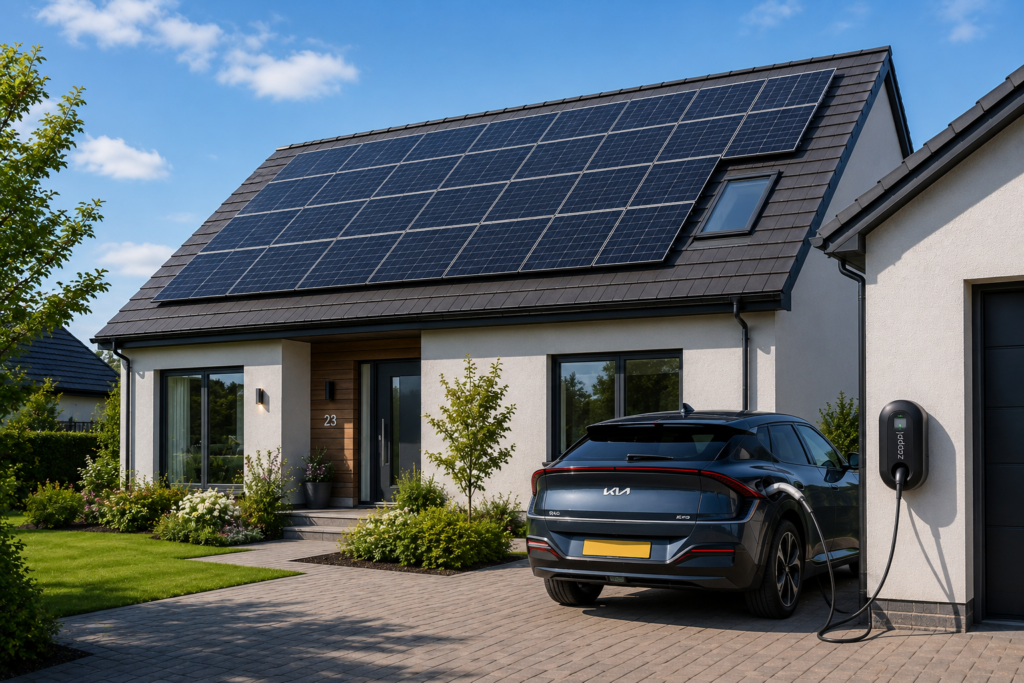 Car using EV charging with solar pannels
